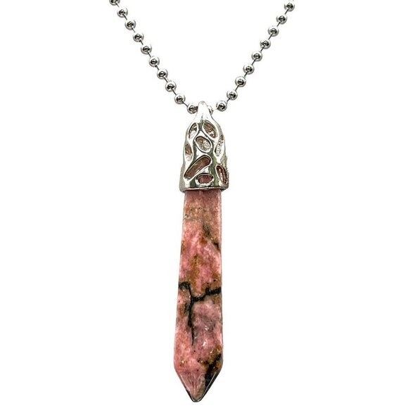 Artisan Jewelry - Rhodonite Crystal Point Necklace | Handmade
